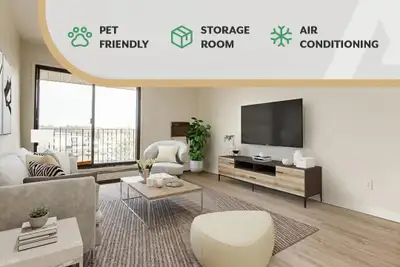 Amenities: Air Conditioning • Balconies • Great Location Suite & Building: Spacious bachelor, one-be...