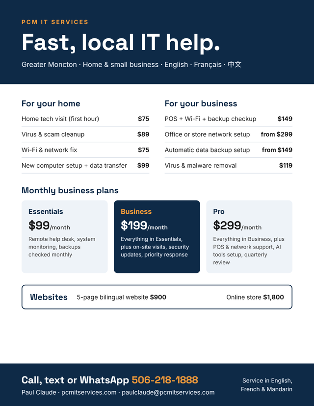 Computer & Wi-Fi Repair – We Come to You – Moncton from $75