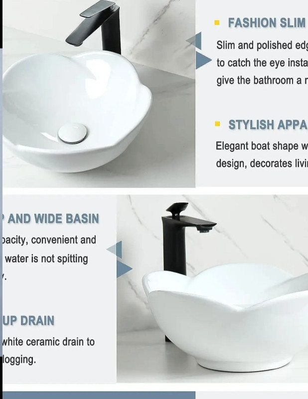 bathivy Round Lotus Shape Bathroom Vessel Sink with Pop Up Drain in Bathwares in Gatineau