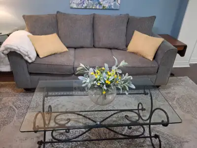 Glass and Black Metal Coffee Table, View more