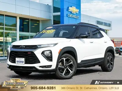 Experience the dynamic drive of the 2022 Chevrolet TrailBlazer RS, a stunning white SUV with a nimbl...