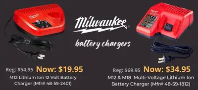 Milwaukee Battery Chargers BATTERY CHARGER M12 12V LITHIUM ION BATTERY(P/N: 48-59-2401)---$19.95 BAT...