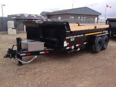 Model SL714-16K Dump Trailer Standard Features: COLOR: Black Box Length: 14' Box Width: 7' Aluminum...