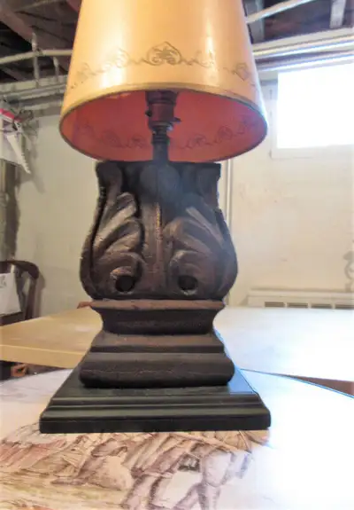 The Lamp Base Has been shaped from resin compound in a form of partial column wit decoration of acan...