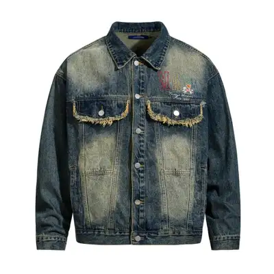 Floral Letter Embroidered Denim Jacket, View more