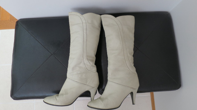 Ladies Soft Leather Cream Colour High Heel Boots - Size 8B in Women's - Shoes in Edmonton - Image 2