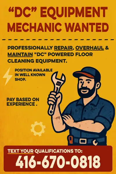 Now Hiring - Floor Cleaning Equipment Mechanic., View more