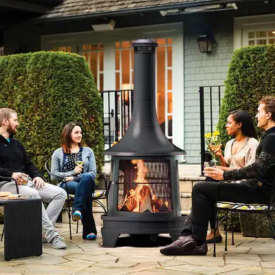 Outdoor Steel Fireplace with cooking grill (New in box), View more