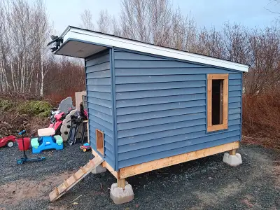 Chicken coop and 12 laying hens, View more