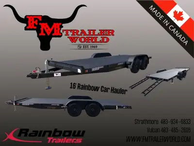 18' Rainbow Express Car Equipment Trailer 2-3 500 lb LCI Axles With 5' Slide In Rear RampsCANADIAN B...