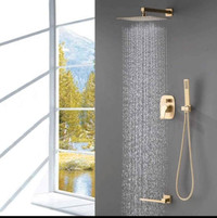 Shower Systems, Brushed Gold 10 Inch High Pressure Head Handheld