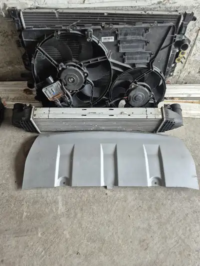 2017 evoque parts condenser, radator. radsupport,complete fan assembly, cooler and skid plate,