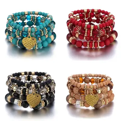 Beaded Heart Charm Bracelet Set, View more