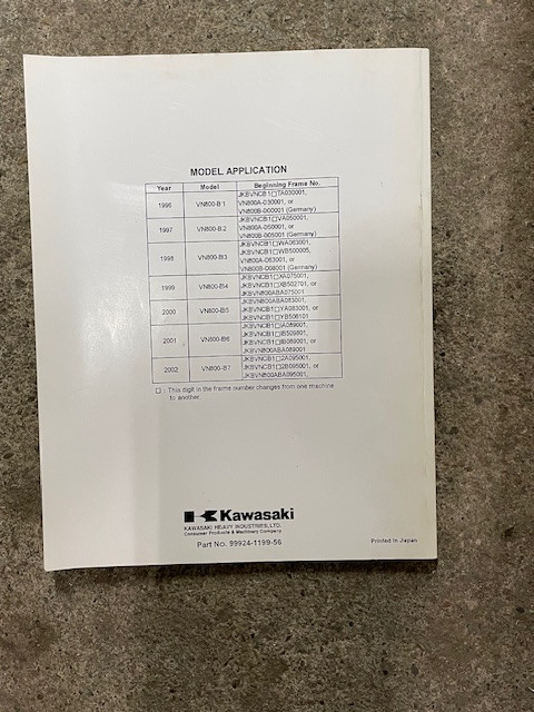 Sm188 Kawasaki Vulcan800 Classic VN800 Service Manual Supplement in Other in Saskatoon - Image 2