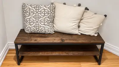 Rustic Wood Bench / Coffee Table with Metal Frame, View more