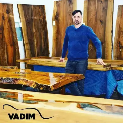 Tables with live edges and river, View more