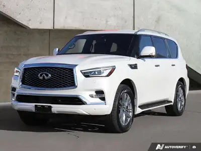 2023 Infiniti QX80 AWD LUXE One Owner, No Accidents. AWD, Pearl White over a Black Leather Interior....