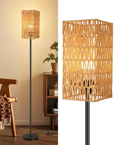 BRAND NEW - Rattan Floor Lamp for Living Room, 62" Tall Standing, View more