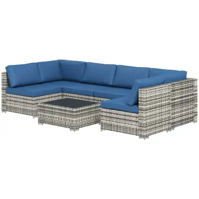 7pc Garden Wicker Sectional Set w/ Tea Table Patio Rattan Lounge, View more
