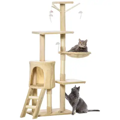 53" Cat Tree Tower, Kitten Activity Centre with Scratching Posts, View more