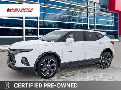 AWD. Odometer is 21426 kilometers below market average! Summit White 2019 Chevrolet Blazer RS AWD 9-...