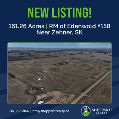 NEW LISTING AVAILABLE! 1 Quarter | R.M. of Edenwold # 158 | Near Zehner, SK Titled Acres: 161.26 SAM...