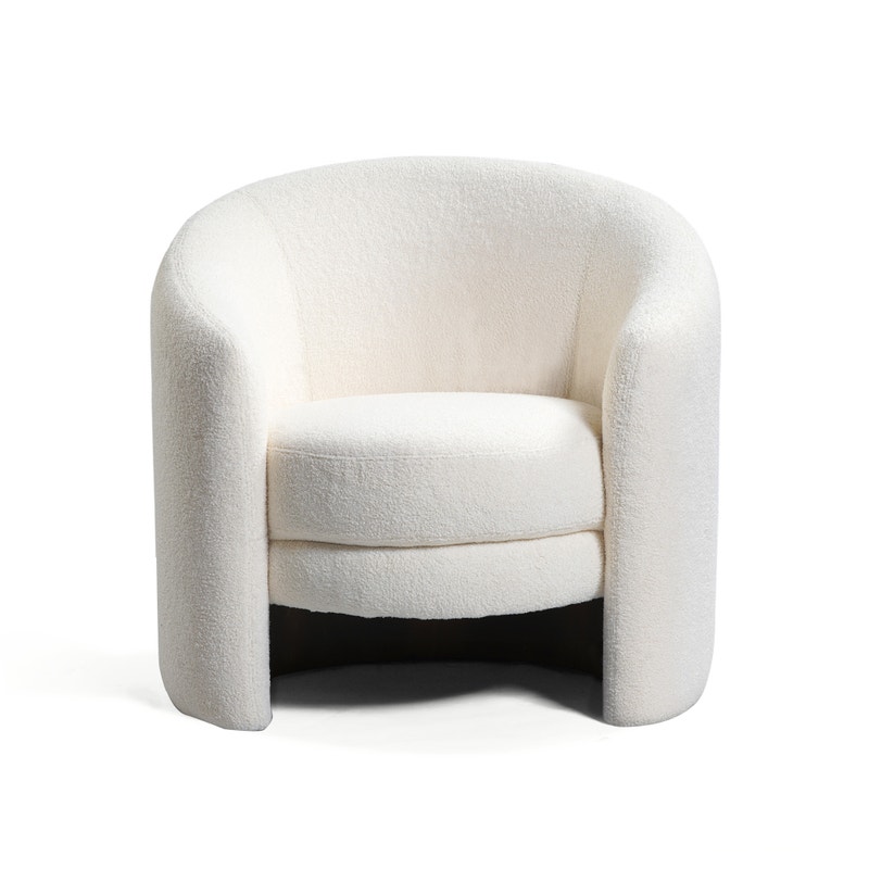 Bouffie Bouclé Fabric Stylish Wood Frame Cozy ChairCream White