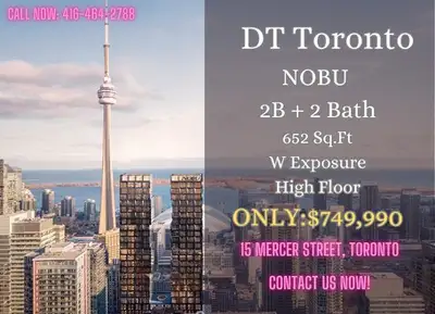 Downtown Toronto | NOBU Condo! 2Bed + 2Bath ONLY $749,990! 652 Sq.Ft. | West Exposure | High Floor ✨...