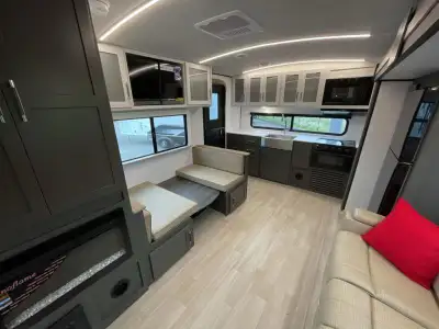 Keystone Bullet Crossfire travel trailer 245RKSWE highlights: Tri-Fold Sofa Dual Axle Outdoor Kitche...