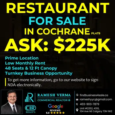 Prime Location Low Monthly Rent 48 Seats $ 12 FT Canopy Turnkey Business Opportunity