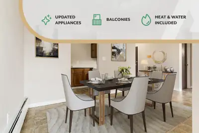 Amenities: Updated Appliances • Heat & Water Included • Balconies Suite & Building: One-bedroom and...