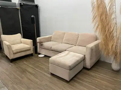 Urban Barn Ivory SUEDE Sectional Reversible + Arm-Chair, View more