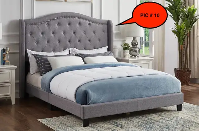 KINGSTON BED - GREY TUFTED LINEN STYLE PLATFORM BED $450 in Beds & Mattresses in Kingston - Image 2