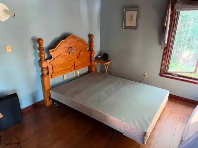 Bed frame, box spring, and head board, View more