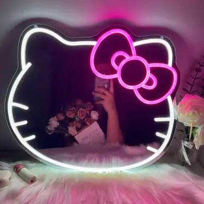 NEW LED HELLO KITTY MIRROR LED NEON WALL SIGN DECOR FMWN8438 COMPARE AT $69.95 SALE $39.95 Easy to U...