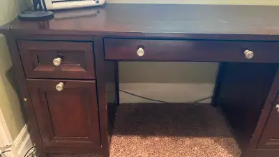 Beautiful hard wood desk with filing cabinet, View more