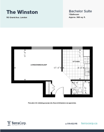110 Grand Avenue | This bright and cozy bachelor apartment features light LVP flooring, a modern kit...
