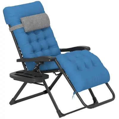 Padded Folding Recliner Chair, Patio Lounger with Cupholder, Adj, View more