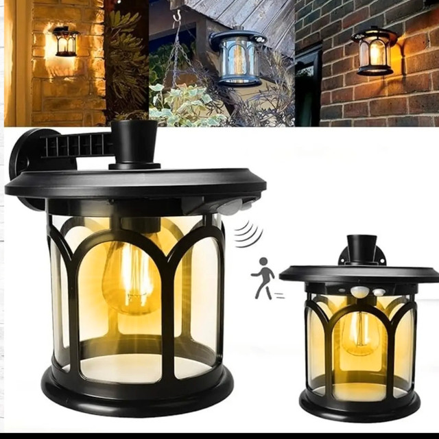 2 Pack Solar Wall Lantern Outdoor with 3 Modes, Wireless Solar P in Outdoor Lighting in Gatineau