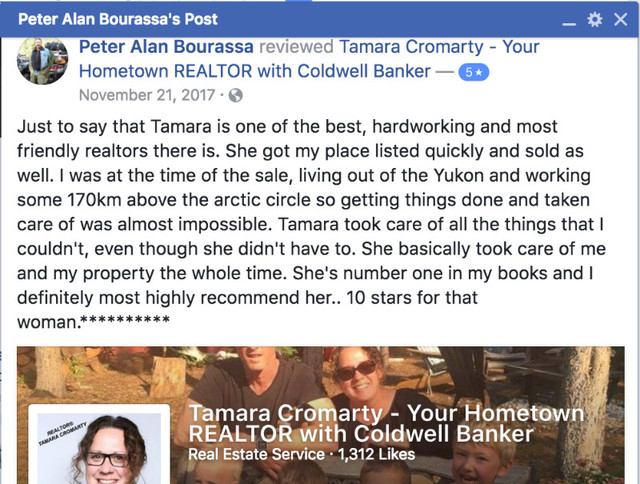 Real Reviews from Real Customers for REALTOR® Tamara Cromarty in Real Estate Services in Whitehorse - Image 2
