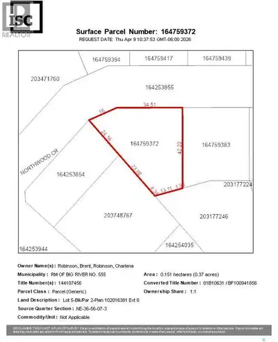 Great property for sale in the RM of Big River. Spanning ~1/3 of an acre. Come build your dream cabi...