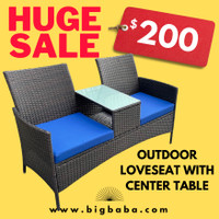 Outdoor Furniture Patio Love Seat with Cushions & Table