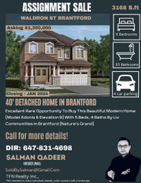 Assignment Sale - Detached House in Brantford!