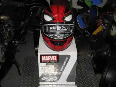 sonic cycle has a brand new hjc cs - r3 size large spider -man helmet licenced by marvel retail pric...