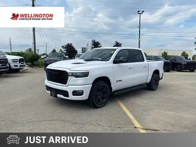 Odometer is 23300 kilometers below market average! Bright White Clearcoat 2025 Ram 1500 Sport 4WD 8-...