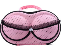 Bra Lingerie Travel Case Inside Pocket, Pink & Black Polka Dots