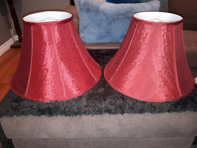 Two Large Luxury Burgundy Red Upholstered Lamp Shades in Home Décor & Accents in Leamington - Image 3