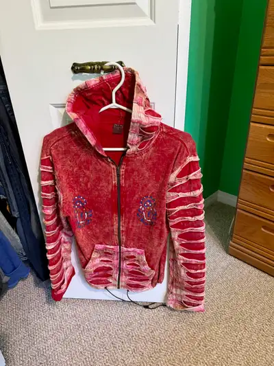 Stylish Ladies Red Zip Up Hooded Size Large, View more