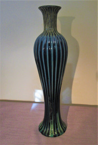 Tall Elegant Contemporary Pottery Art Studio Vase, Peacock Glaze