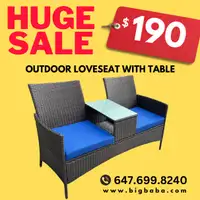 Outdoor Furniture Patio Love Seat with Cushions & Table